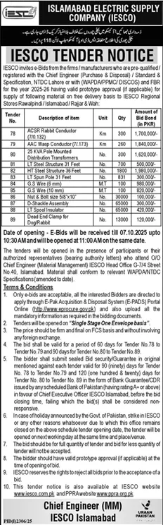 Islamabad Electric Supply Company Limited Tender Notice